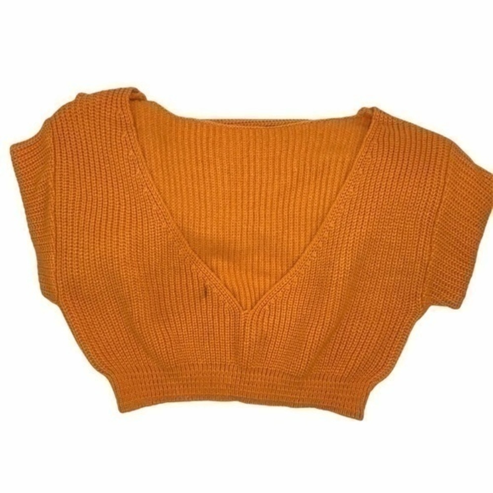 U Neck Yellow Cropped Sweater - Picture 10 of 10